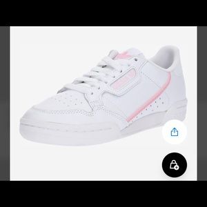 Adidas Continental sneaker in white with pink stripe and detail